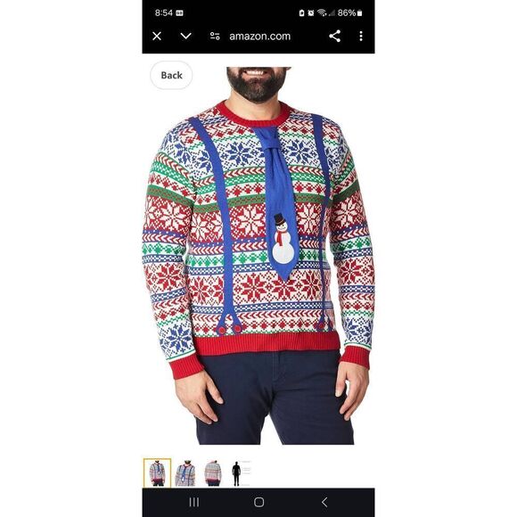 Large Blizzard Bay Mens Ugly Christmas Holiday Sweater Knit Pullover Tie Snowman - Picture 1 of 7